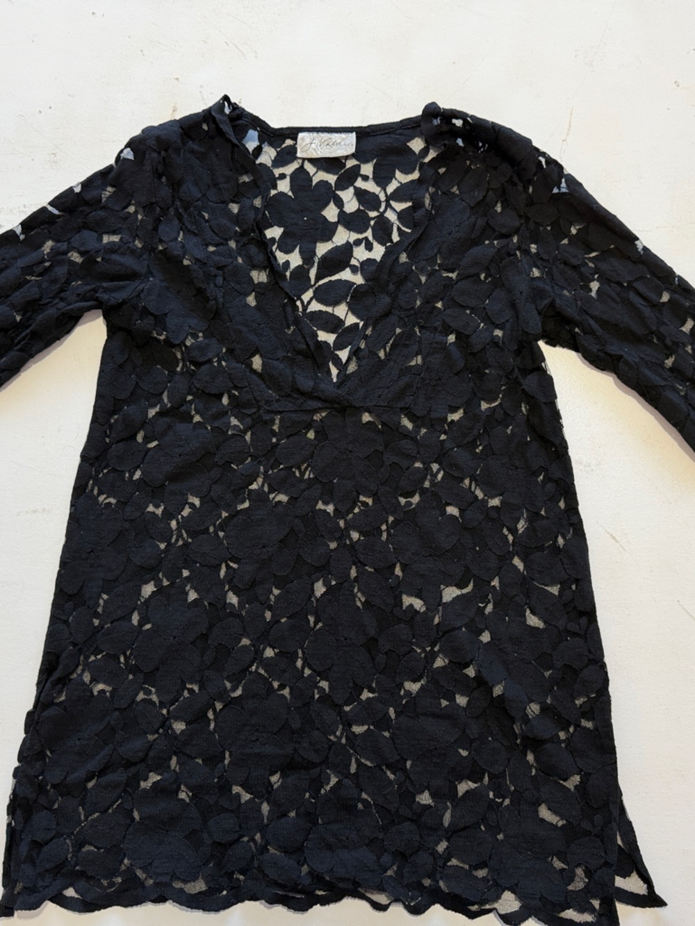 J. Valdi Black Floral Lace V-Neck
